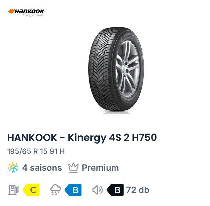 195/65 R 15 91 H
HANKOOK - Kinergy 4S 2 H750