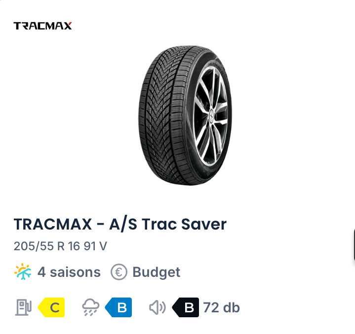 205/55 R 16 91 V
TRACMAX - A/S Trac Saver