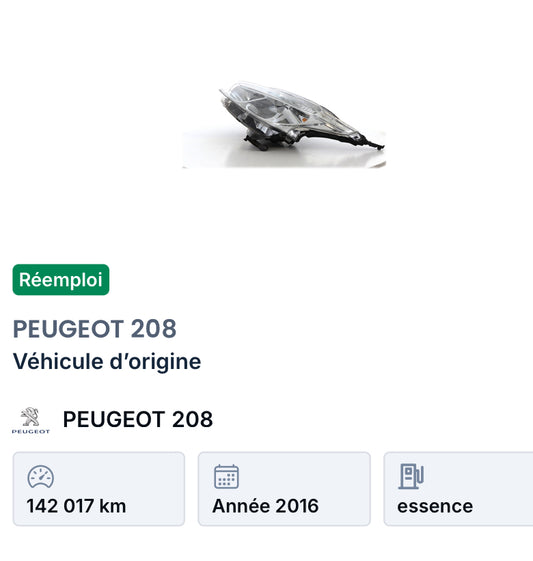 Réemploi
PEUGEOT 208
Véhicule d’origine