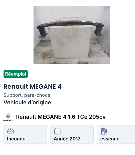 Réemploi
Support, pare-chocs
Renault MEGANE 4