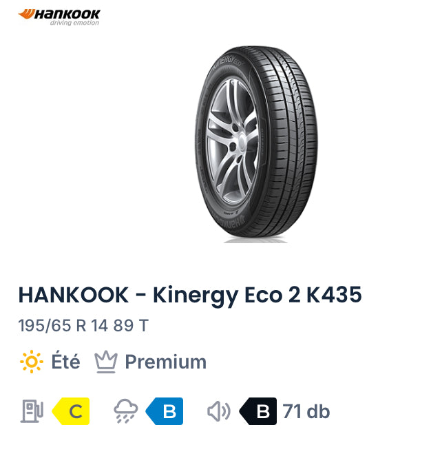 195/65 R 14 89 T
HANKOOK - Kinergy Eco 2